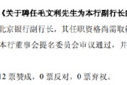 占卜抽签北京银行：同意聘任毛文利为副行长